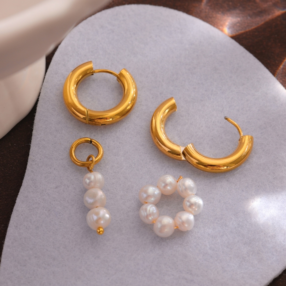 Freshwater Pearl Assymetry Dangle Earrings - Picture 2 of 7
